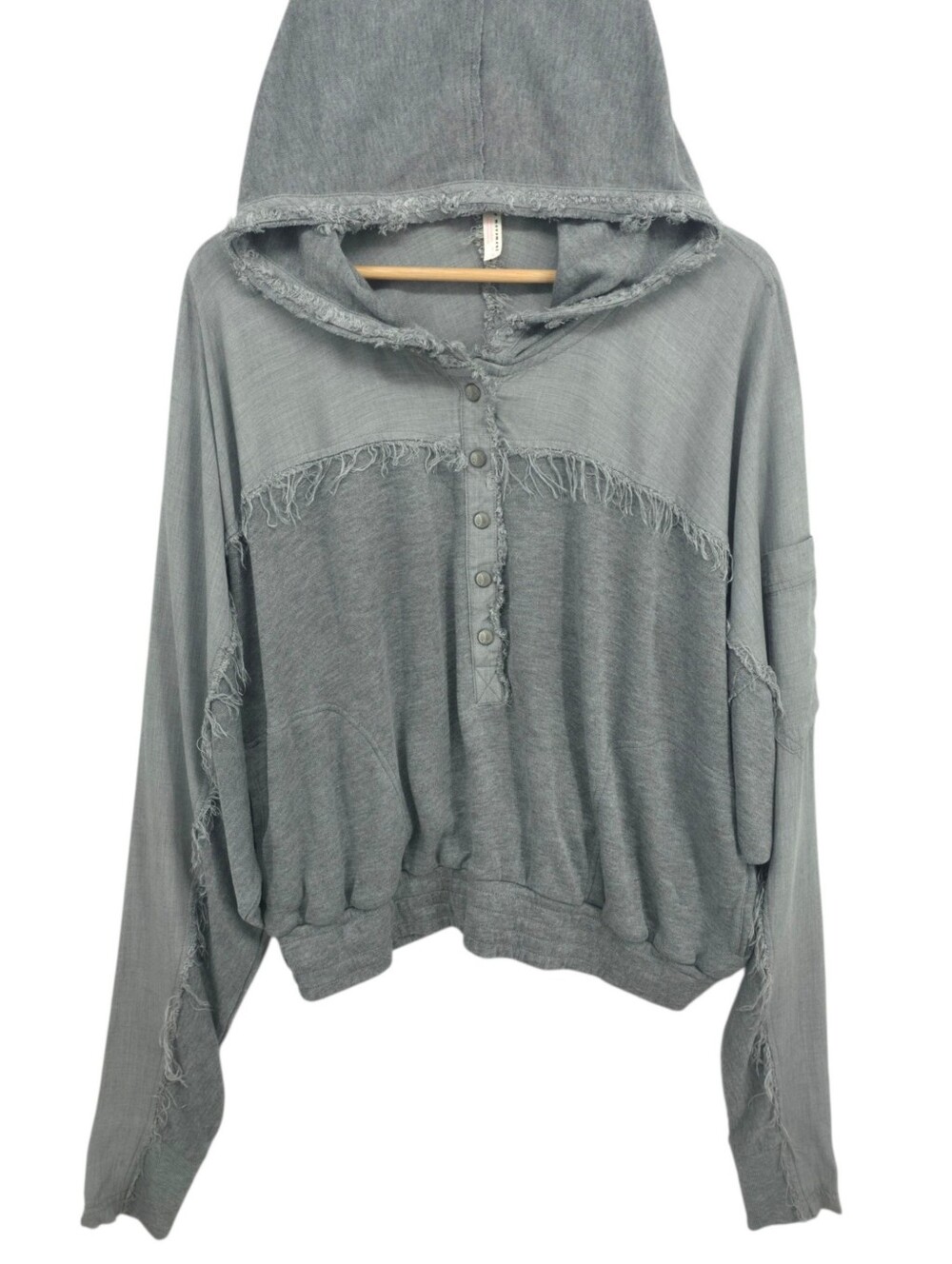 Free People Movement Windy Meadow Hoodie Heather Gray Frayed Oversized Large - Picture 4 of 15